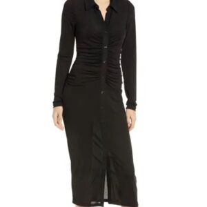 Good American Shimmer Polo Long Sleeve Maxi Dress, 2(m), BLACK001, Item #6858028